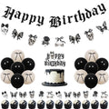 Gothic Birthday Decorations Set with Banner Balloons Cake Toppers Skull Skeleton