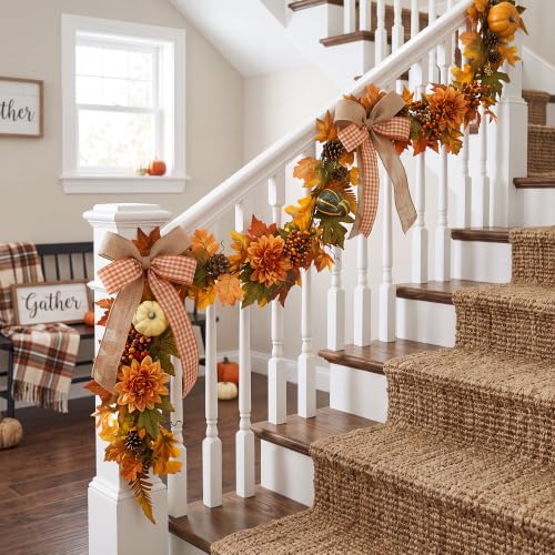 Fall Garland with Maple Leaves, Pumpkins & Pine Cones - Style 1 - 6 Ft Autumn Decor