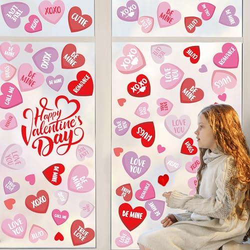 Valentine's Day Window Clings - Romantic Love Heart Stickers for Home & Office Decor, 6 Sheets