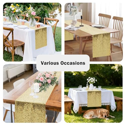 Gold Sequin Table Runners - 10 Pack Sparkly Party Table Decorations