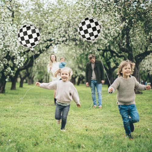 Black and White Checkered Balloons - 18 Inch Foil Race Car Party Decor, 15 Pack
