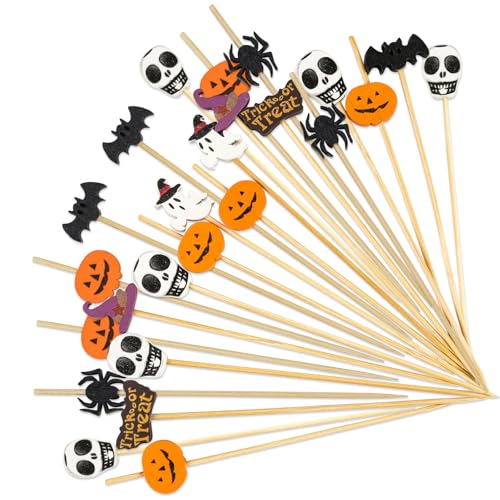 Halloween Cocktail Picks 100PCS - Pumpkin Spider Ghost Food Toothpicks with Variation Halloween