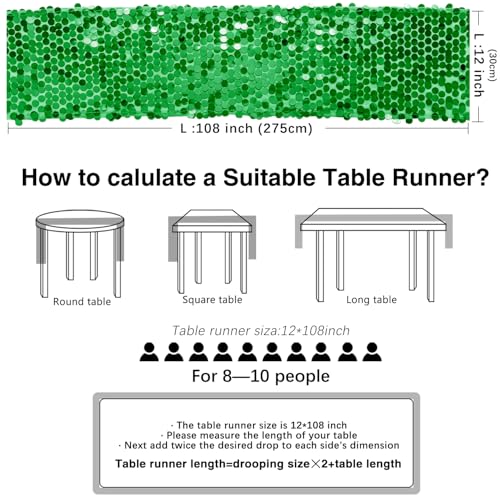 Grass Green Sequin Table Runner Set - 3 Pack 12 x 108 Inch Glitter Rectangular Table Decor for Wedding Party Christmas