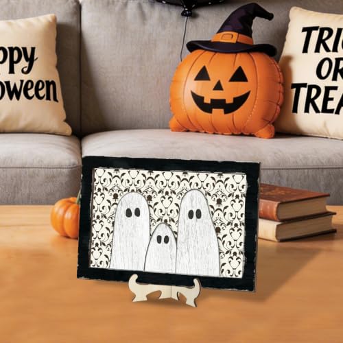 PAIVSUN Black Ghost Farmhouse Halloween Table Decor - Rustic Rustic Rustic Ghost Sign Centerpiece for Home & Party