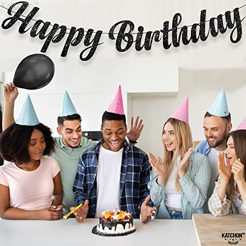 Black Glitter Birthday Banner 10 Feet - Prestrung Celebration Decor