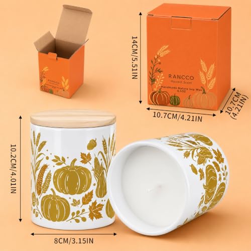 Vanilla Pumpkin Fall Scented Soy Candle in Ceramic Jar with Wood Lid - Autumn Home Decor & Holiday Gift
