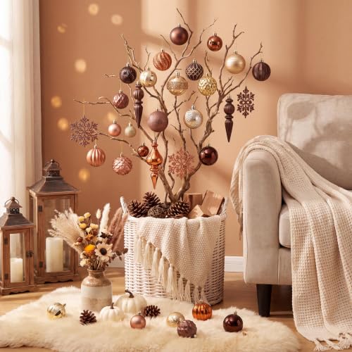Copper Gold Christmas Tree Ornaments Set - 116 Count, 1.18-6.5 Inch Varied Shapes & Finishes