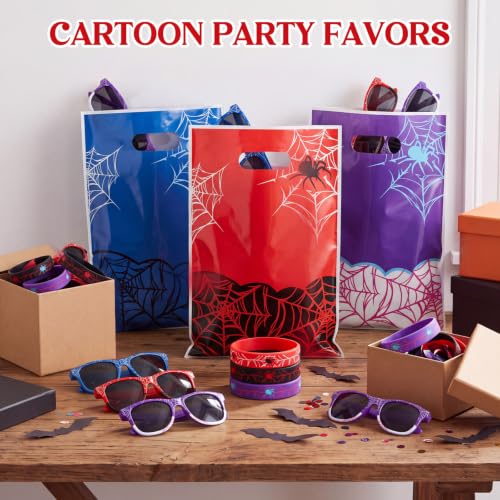 96 Pieces Spiderweb Party Favor Set with Bracelets Glasses and Gift Bags - Vibrant