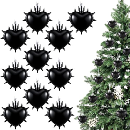 Gothic Heart Hanging Ornaments Set - Black Spiked Halloween & Holiday Decor, 18 Pack