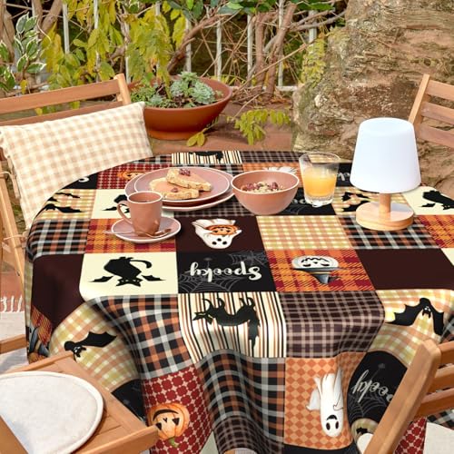 Halloween Spooky Cat Round Tablecloth 60 Inch Pumpkin Fall Kitchen Decor