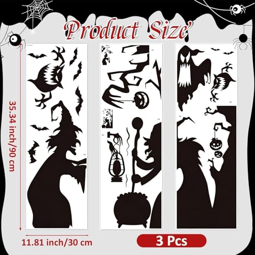 Halloween Window Clings Decor Set - Large Witch, Pumpkin, Ghost & Bat Stickers