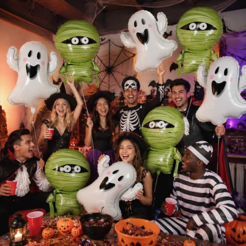Halloween Ghost Mummy Foil Balloon Set - 8 Pack for Party Decorations