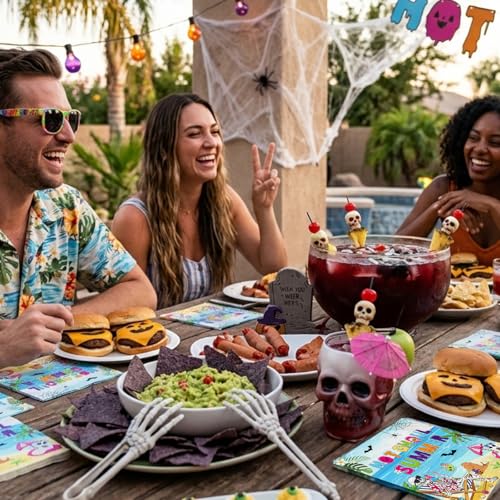 Hot Ghoul Summer Halloween Party Napkins - 50 Pcs, 6.5" Disposable Beach & Halloween Decor