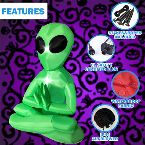 5ft Inflatable Halloween Alien Yard Decor with Lights - Spooky Outdoor Decoration