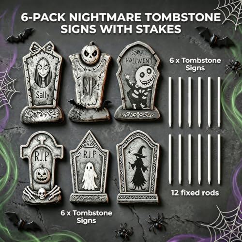Halloween Tombstone Set - 16.5-Inch Spooky Yard Decor, 6-Pack