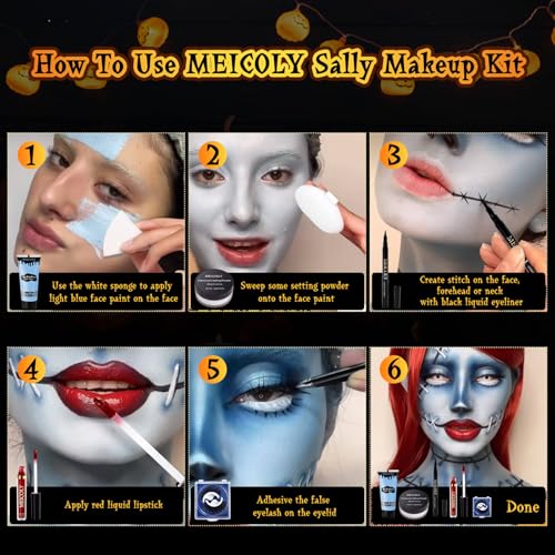 Sally Makeup Kit - Light Blue Face Paint, Lipstick, Eyeliner & Sponges for Costumes - Variation of THIS Listing