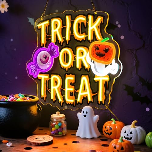 Trick or Treat Neon Sign Halloween LED Light - Spooky Party Decor with Dimmer