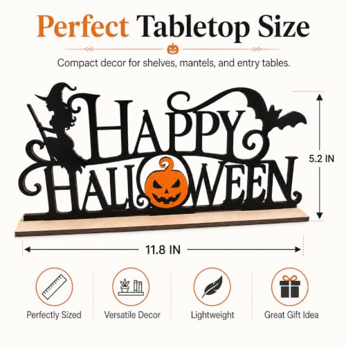 Halloween Wooden Sign Decor - Spooky Jack-o-Lantern Witch Bat Indoor Ornament
