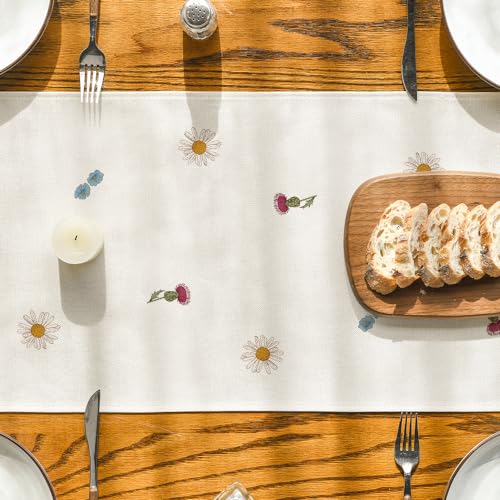 Antique Herbs and Wild Flowers Table Runner 13x90 Inch Off White Summer Fall Decor
