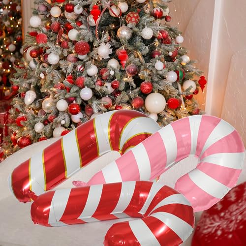 Mixed Candy Cane Balloons Christmas Party Decorations - Red Pink White, 7 pcs