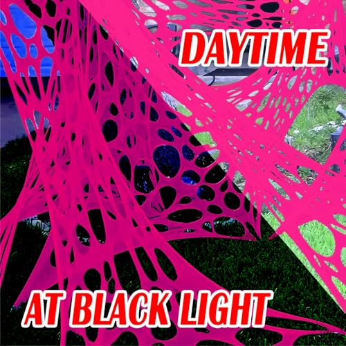 Pink Glow Spider Web Netting - 1400 Sqft Durable Halloween Decoration - Pink / 48ft x 4ft