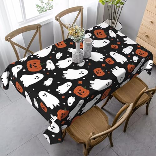 Halloween Tablecloth 60 x 84 Inch Rectangle Ghost Pumpkin Design - Orange & Black