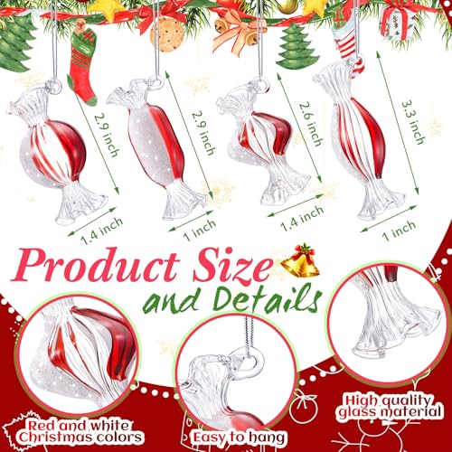 Christmas Glass Candy Ornaments Set - Red and White Holiday Tree Decorations