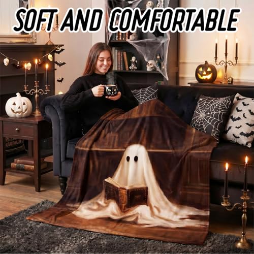 Cute Ghost Reader Blanket Halloween Throw for Book Lovers - Brown & Pink Variations