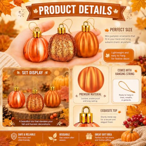 Orange Pumpkin Christmas Tree Ornaments Set of 24 - Fall & Thanksgiving Decor