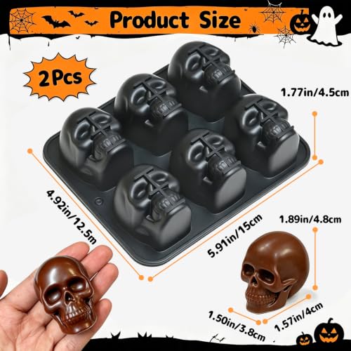 3D Skull Ice Cube Molds - Black, 2-Pack Large Silicone Halloween Trays