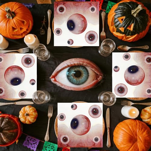 Eyeball Halloween Paper Napkins - 40pcs Disposable Bloody Bloodshot Party Napkins, 6.5x6.5in for Spooky Events - Variation: Eyeball