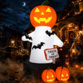 White 6 Ft Tall Halloween Inflatable Pumpkin with Bat & Trick or Treat LED Decor