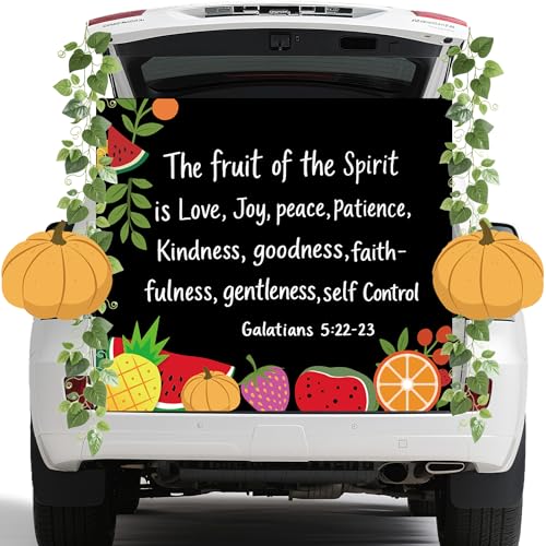 Religious Trunk or Treat Decorations Kit with Bible Verse Banner, Faux Branches & Pumpkins
