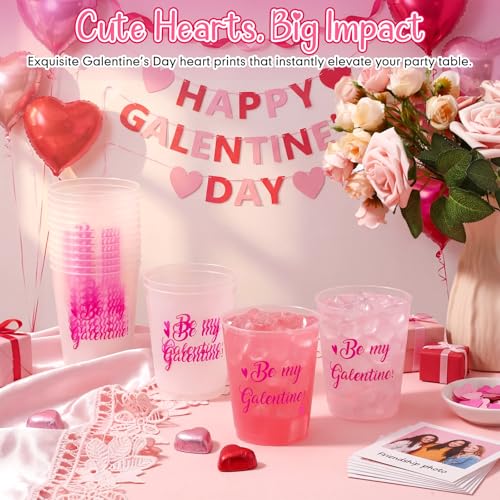 16 Pack Pink Heart Galentine's Day Plastic Cups - 16oz Celebration Drinkware