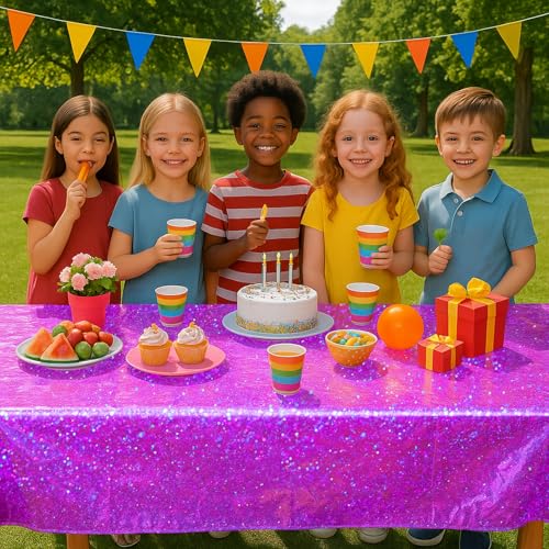 Pink Purple Iridescent Plastic Tablecloth 54x108 Inches - 4 Pack Party Decor