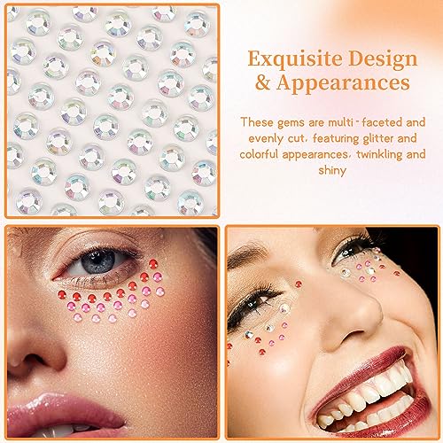 Self-Adhesive Face Gems Set - 2700pcs Bright Rhinestones for Makeup & Crafts