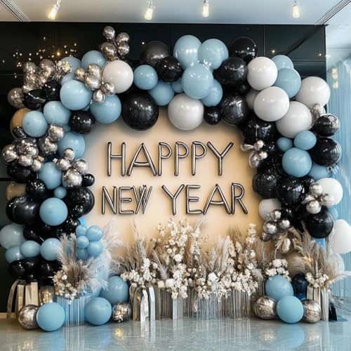 Blue Black Silver Balloon Garland Kit - Double Stuffed Latex Balloons for Birthday Wedding Graduation Baby Shower Party Decorations - Variation: Blue Black Silver