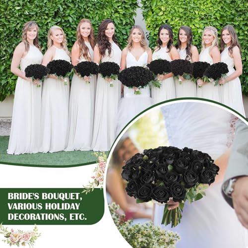 Black Artificial Roses Bulk 60 Long-Stem Silk Flowers for Decoration