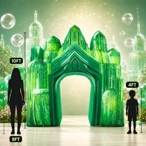 VIHOSE 10 ft Green Inflatable Castle Arch with LED Lights Party Decor - Green Castle Variation