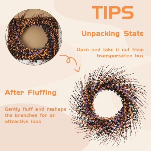 24-Inch Halloween Wreath Black Orange Purple Front Door Decor - Handmade, Reusable Seasonal Decoration