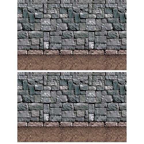 Medieval Stone & Dirt Floor Wall Backdrops - 2 Pack, 4ft x 30ft Each, Easy Wall Coverings for Party Decor