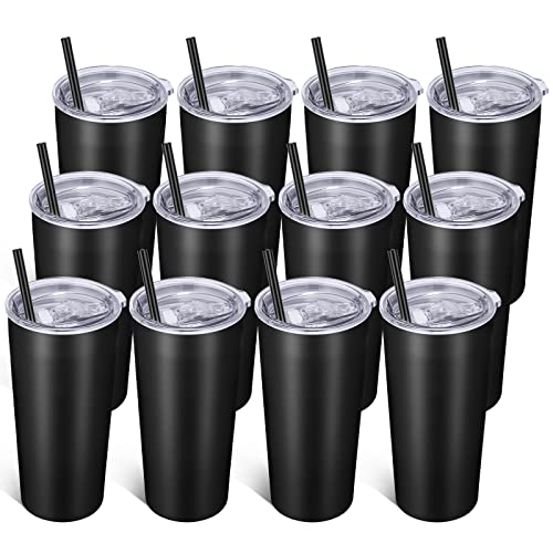 20oz Stainless Steel Vacuum Insulated Tumbler with Lid & Straw - Black, 12 Pack