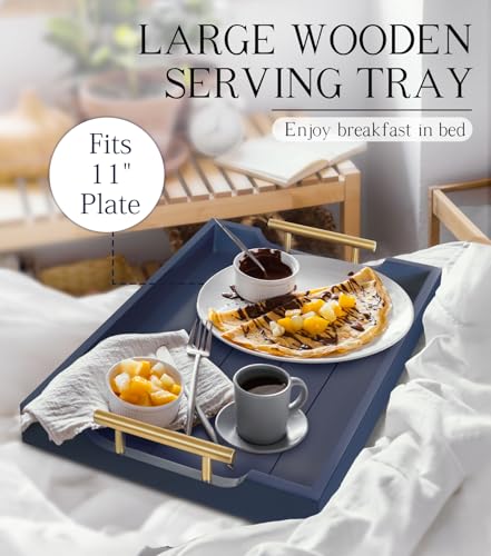 Large Wooden Serving Tray with Handles - Navy Blue - Variation of THIS listing