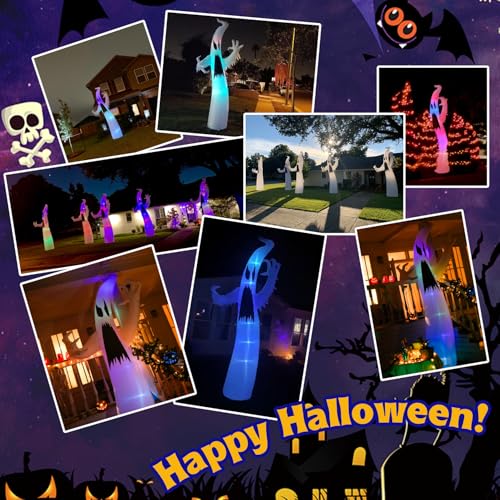 12FT Halloween Inflatable Ghost Decoration with RGB LED Lights for Garden & Yard