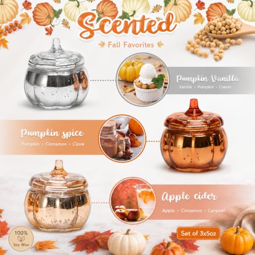 Pumpkin Shaped Candles 3 Pack - Fall Pumpkin Spice Scented Soy Candles with Mix Variation