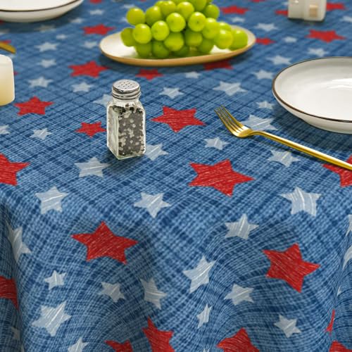 Round 4th of July Tablecloth 70 x 70 Inch Patriotic Red & Blue - Blue Variation