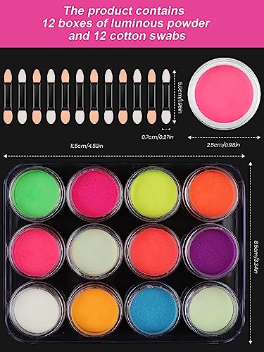 Kalolary Luminous Neon Nail Powder Set - 12 Colors for UV & Night Glow