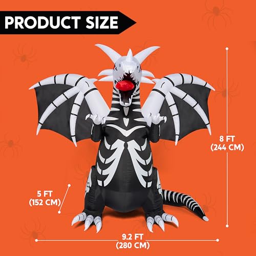 8 Ft Tall Halloween Skeleton Dragon Inflatable Yard Decoration with Red LED Eyes