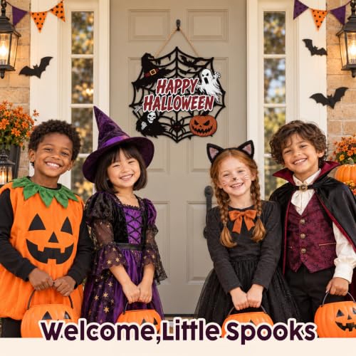 Spooky Halloween Wall Decor Signs - Happy Halloween Spider Web Variation