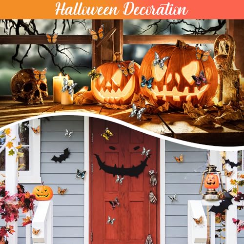 Orange Monarch Butterfly Wall Decor Set - 3D Halloween Butterfly Decorations, 12 Pieces